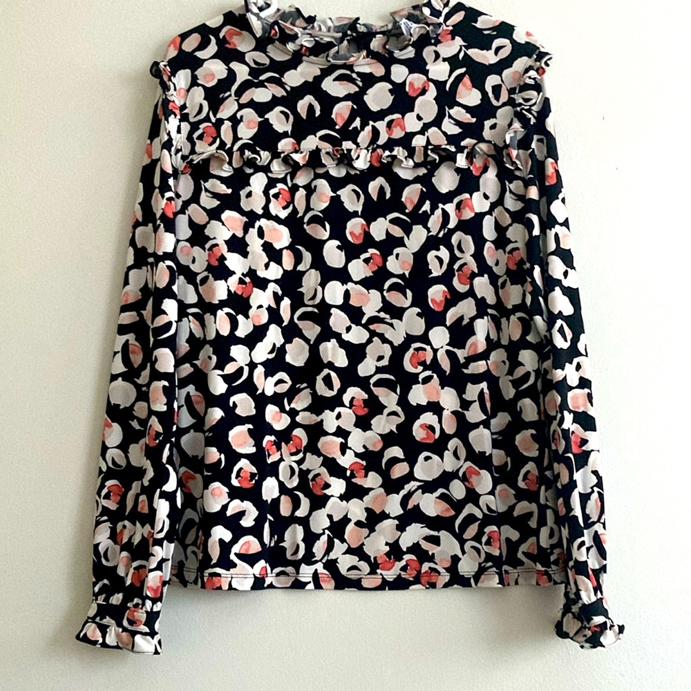 Beautiful stretch mock neck ruffle blouse by Karl Lagrrfeld Paris.